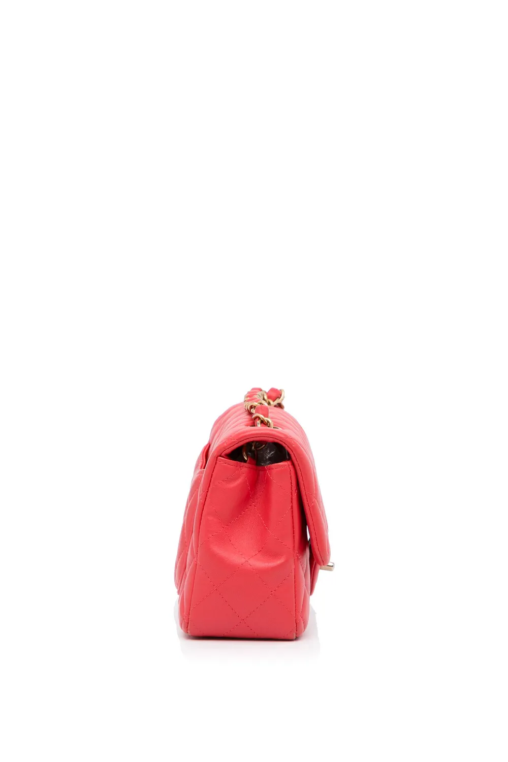 Pre-owned Chanel 2019 Mini Classic Lambskin Rectangular Single Flap Crossbody Bag In 红色