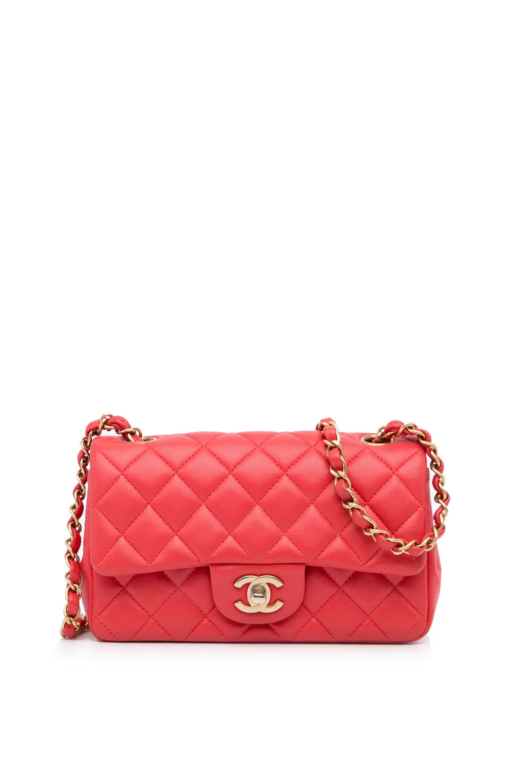 CHANEL Pre-Owned 2019 Mini Classic Lambskin Rectangular Single Flap crossbody bag | Red | Image 1