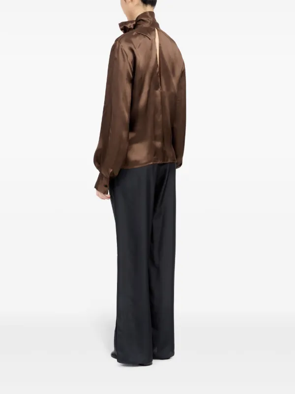 【関税&送料込み】Mm6 Maison Margiela 'Tie Dye' Brown Silk MM6 Maison Margiela tie-neck Satin Shirt | Brown | FARFETCH