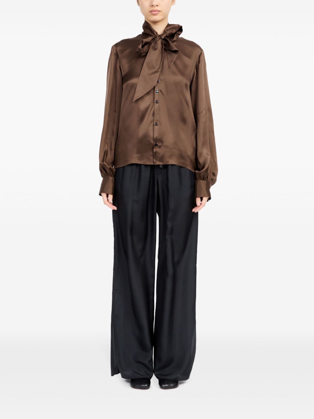 MM6 Maison Margiela Satijnen blouse met gestrikte hals - Bruin