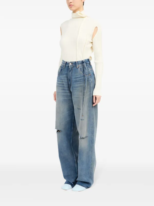 MM6 Maison Margiela Pleated Bootcut Jeans | Blue | FARFETCH
