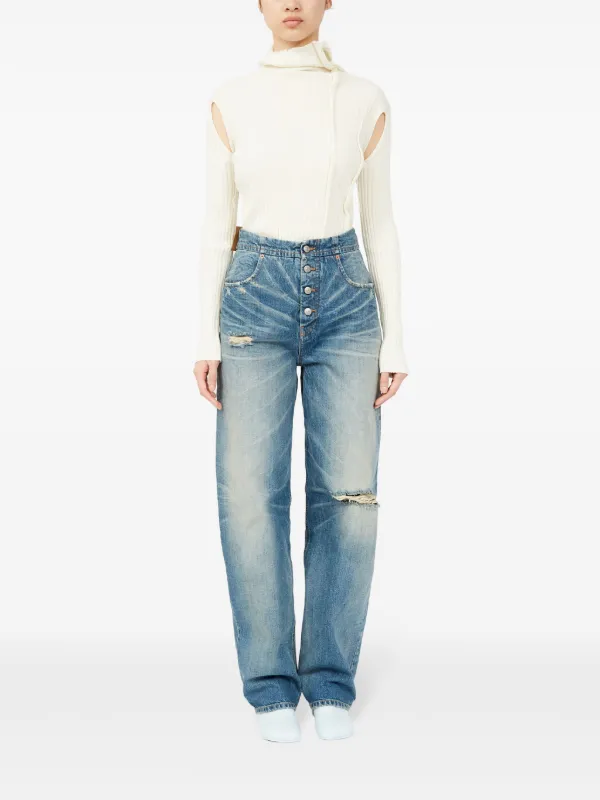 MM6 Maison Margiela ダメージ ストレートジーンズ | ブルー | FARFETCH JP