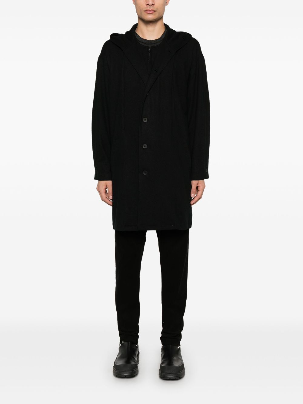 Transit virgin wool hooded coat - Zwart