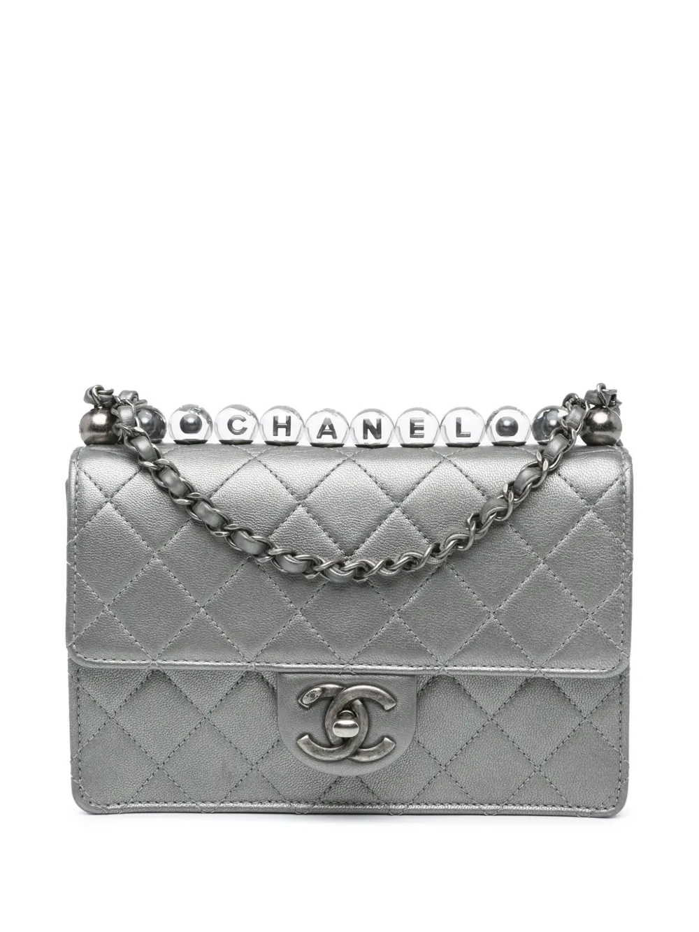 CHANEL Pre-Owned 2020 Small Metallic Goatskin Chic Pearls Flap crossbody bag | Silver | Image 1