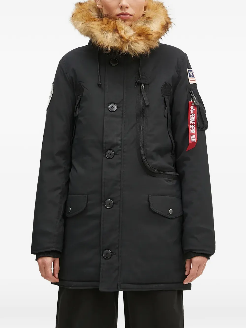 Alpha Industries fur-trim patch-detail coat - Nero