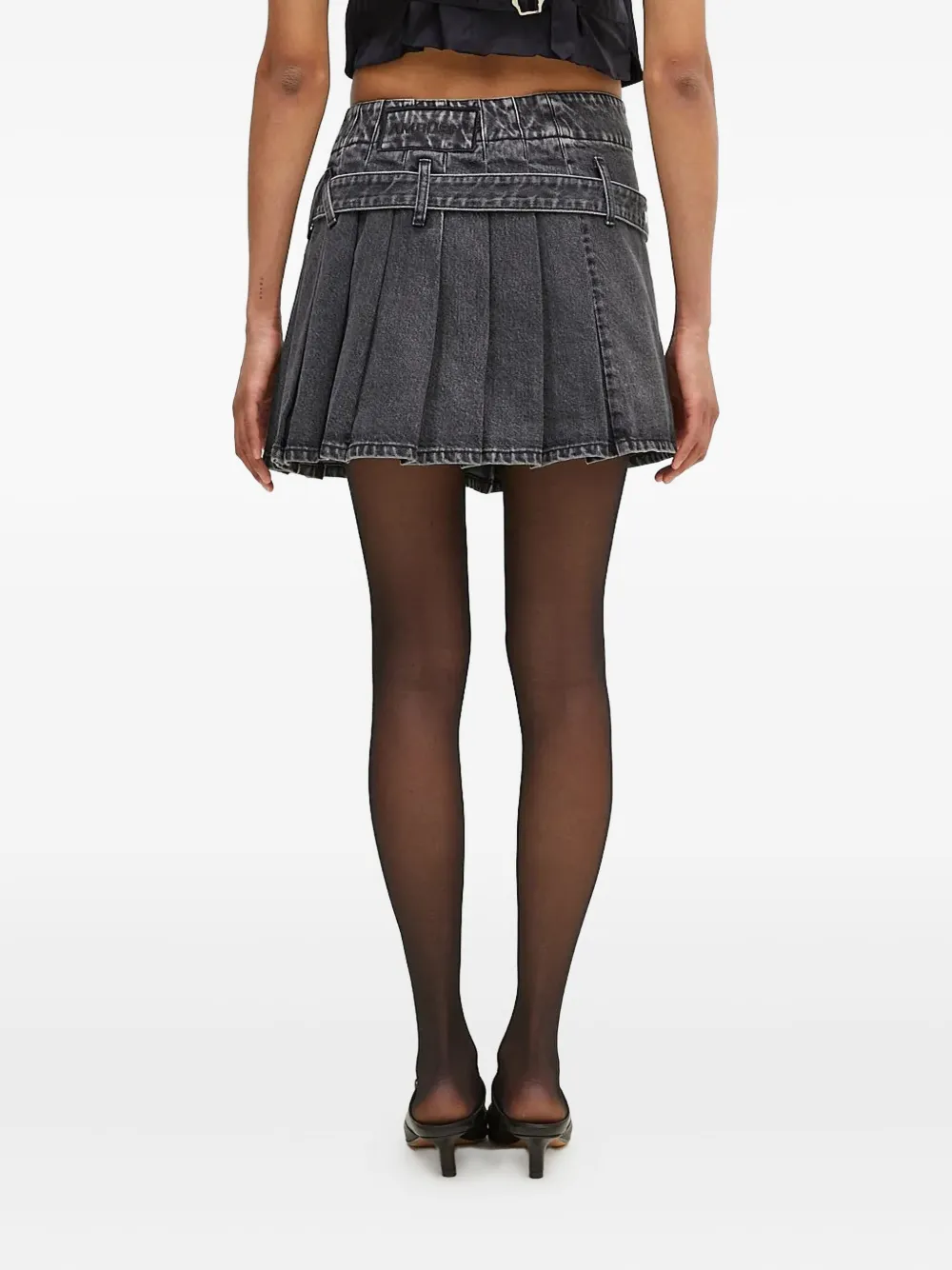 AMBUSH pleated belted denim skirt Zwart
