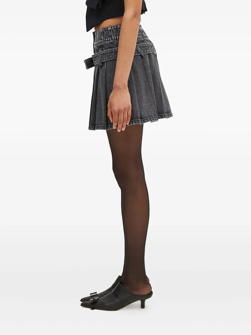 AMBUSH pleated belted denim skirt Zwart