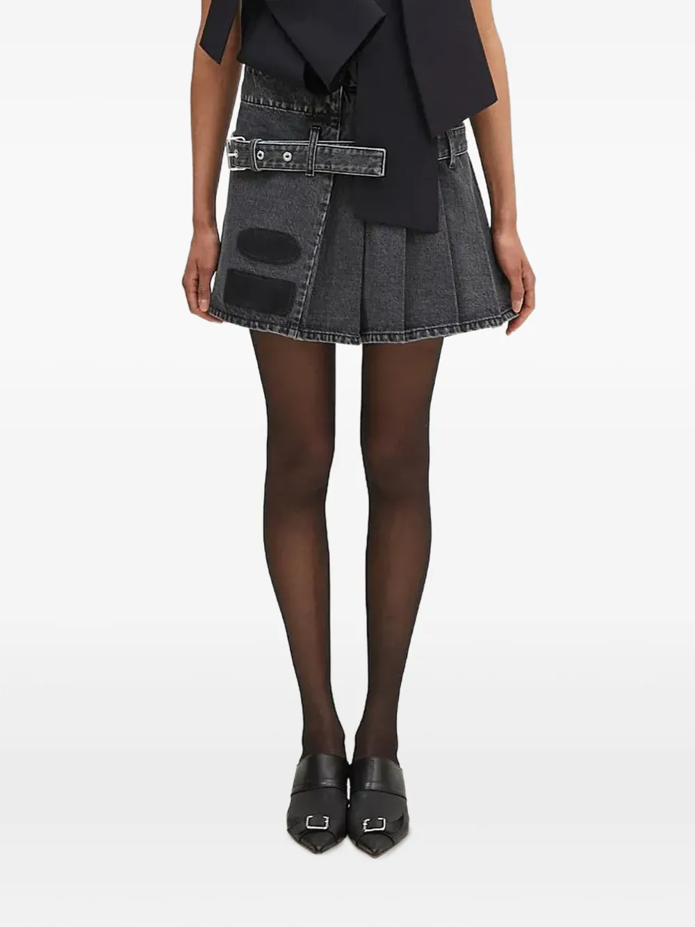 AMBUSH pleated belted denim skirt Zwart