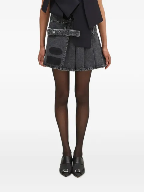 AMBUSH pleated belted denim skirt
