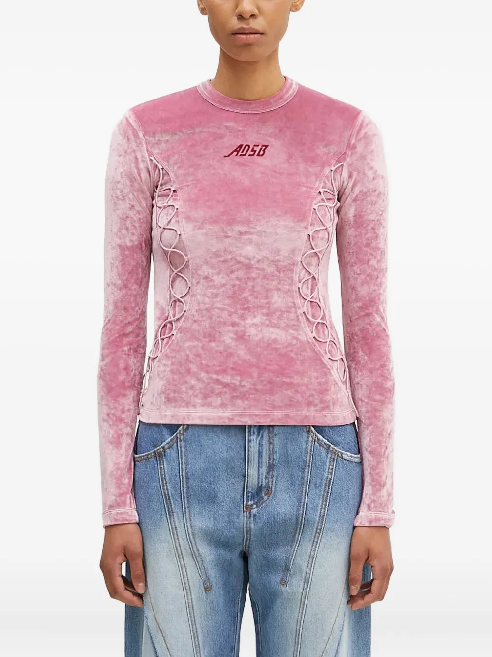 Andersson Bell lace-up velvet top - Rosa
