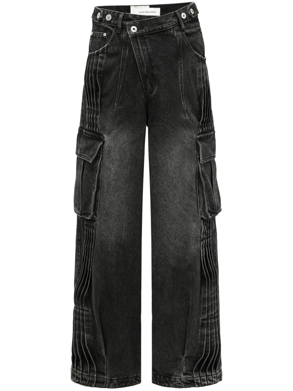 Feng Chen Wang Geplooide cargo jeans Zwart