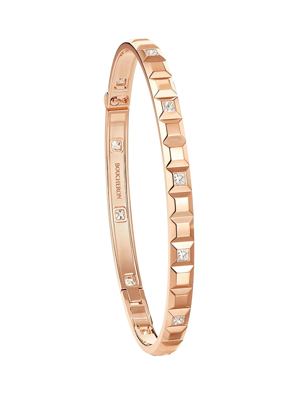 Boucheron 18k Rose Gold Diamond Clou De Paris Bangle In Black