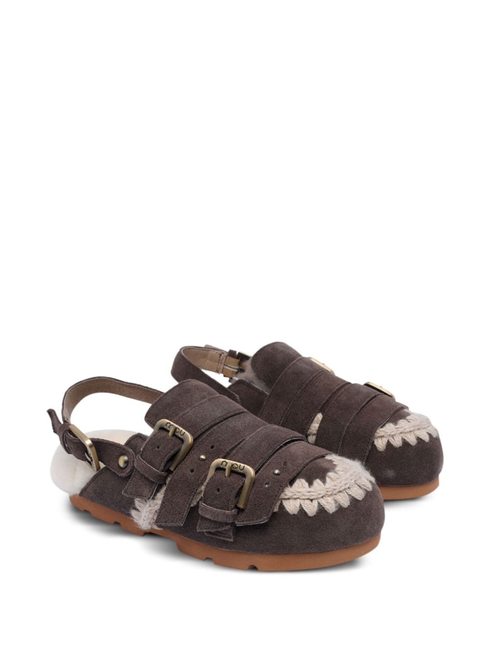 Mou shearling-lined suede slippers Brown