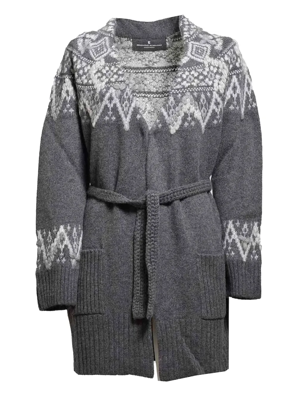 Ermanno Scervino Jacquard Belted Cardigan In Gray