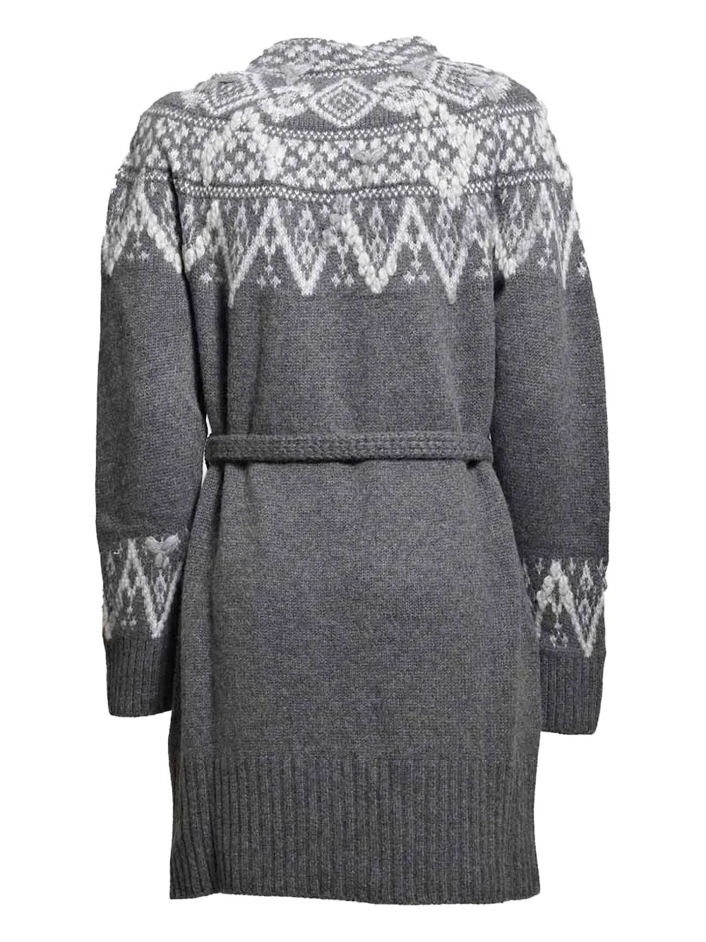 Ermanno Scervino Jacquard Belted Cardigan In Gray