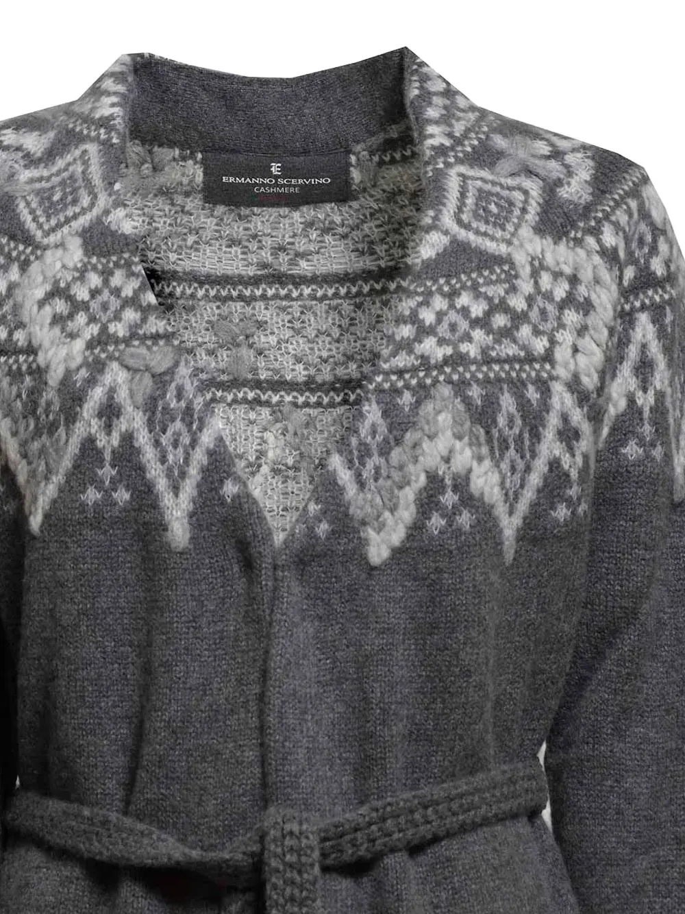 Ermanno Scervino Jacquard Belted Cardigan In Gray