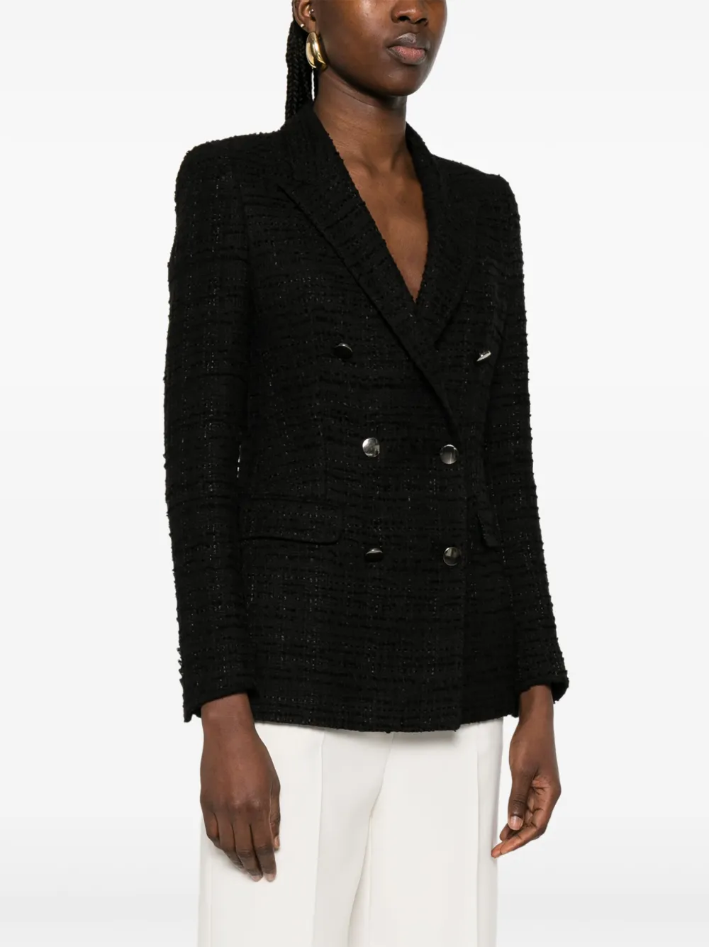 Shop Tagliatore Tweed Blazer In Black