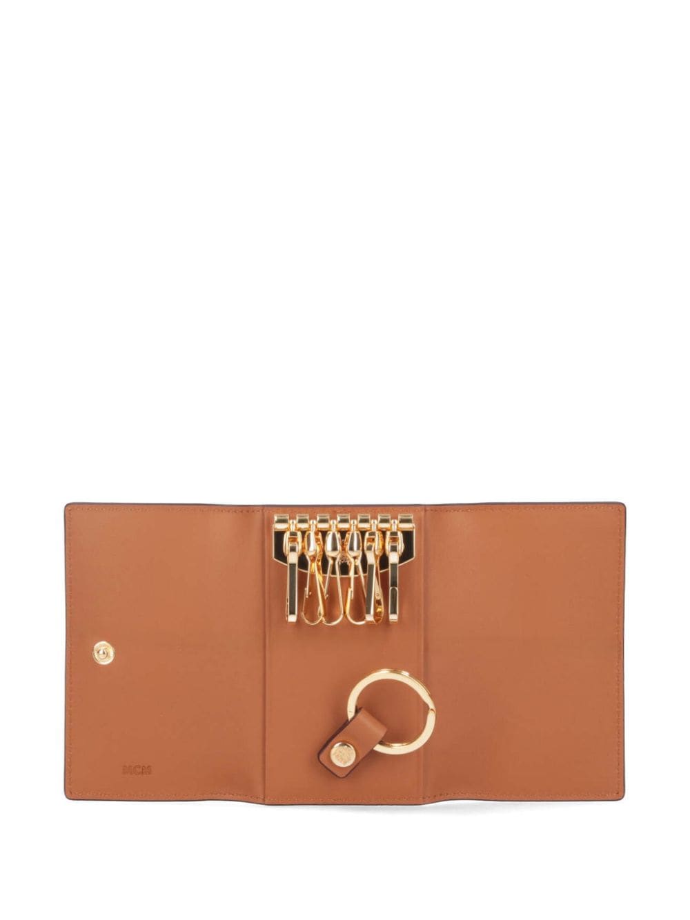 Shop Mcm Leather Keyring In Brown