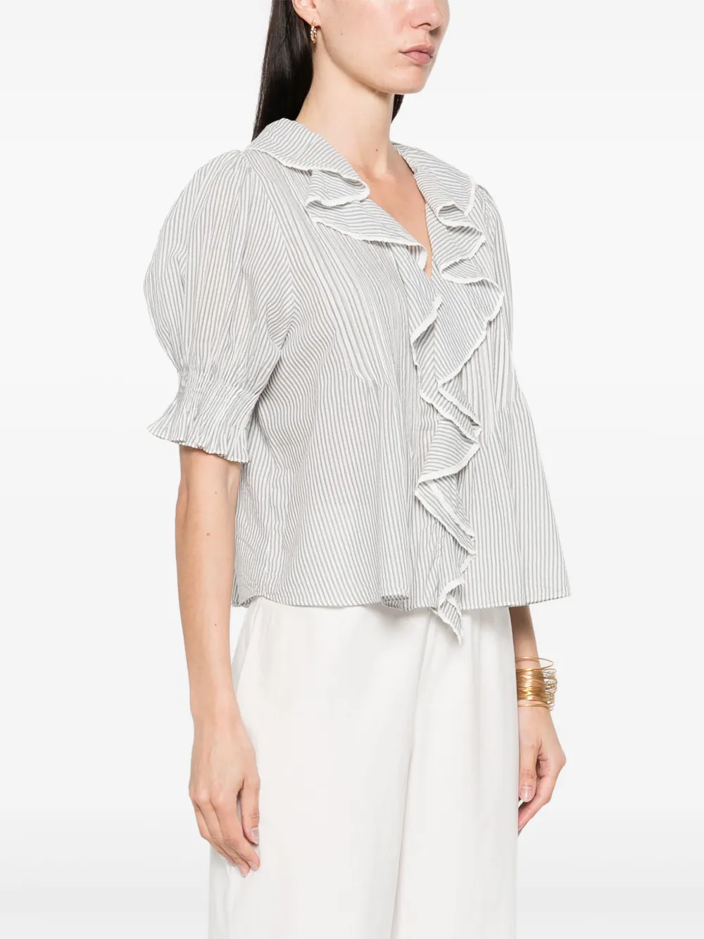 Doen Henri Lace-trimmed Ruffled Pintucked Striped Organic Cotton-voile Top In White