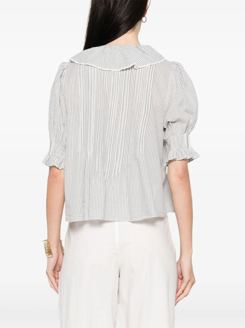 Doen Henri Lace-trimmed Ruffled Pintucked Striped Organic Cotton-voile Top In White