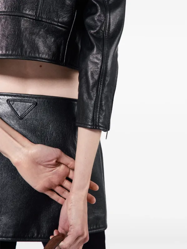 ミニスカート PRADA SS25 Black leather mini skirt (51893SOOO11KD F0002) Prada Black Leather Mini Skirt | italist