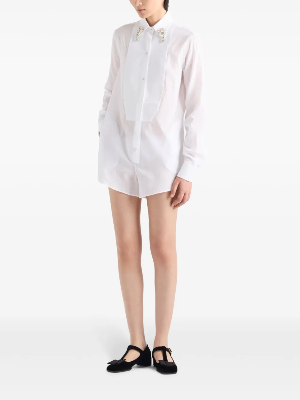 Prada short batiste jumpsuit - Wit