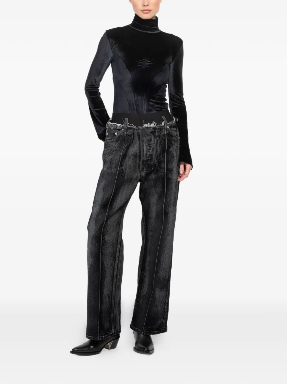 ALAINPAUL Justaucorps velvet long-sleeve top - Zwart