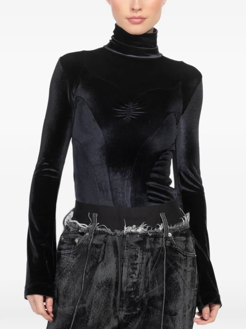 ALAINPAUL Justaucorps velvet long-sleeve top - Nero