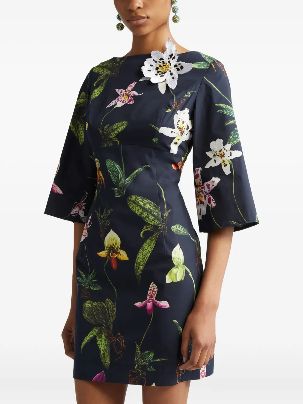 Oscar de la Renta orchid-print bell-sleeve mini dress | Blue | Image 1