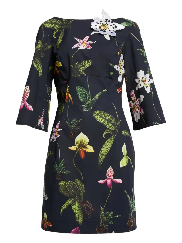 Oscar de La Renta Orchid-print Mini Dress - Blue