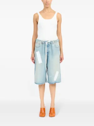 パンツ MM6 MAISON MARGIELA Women Shorts  Burmudas S52KA0527M25012 Blue Taped Denim Shorts by MM6 Maison Margiela on Sale