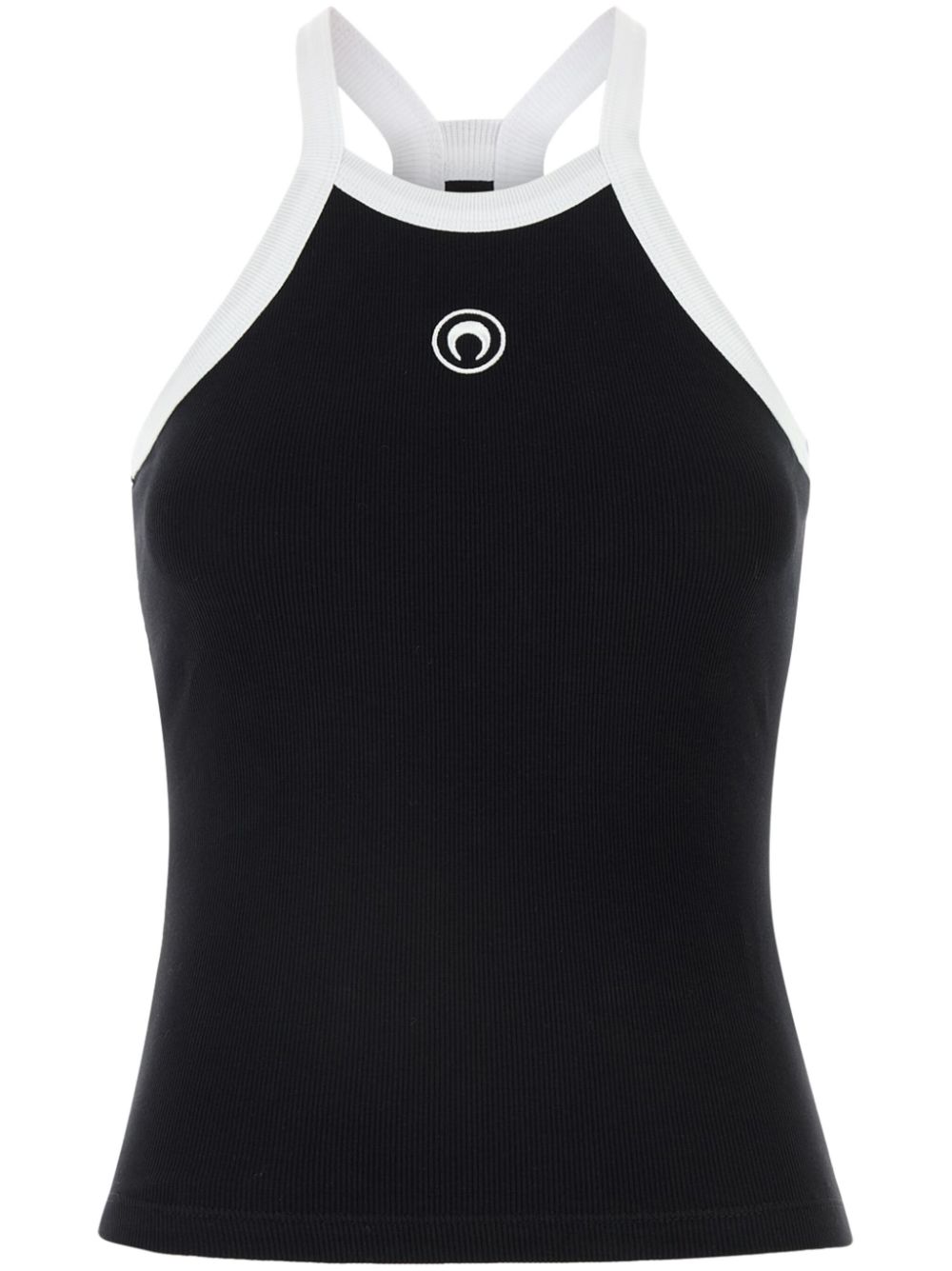 Shop Marine Serre Moon Logo Ribbed Tank Top In Black