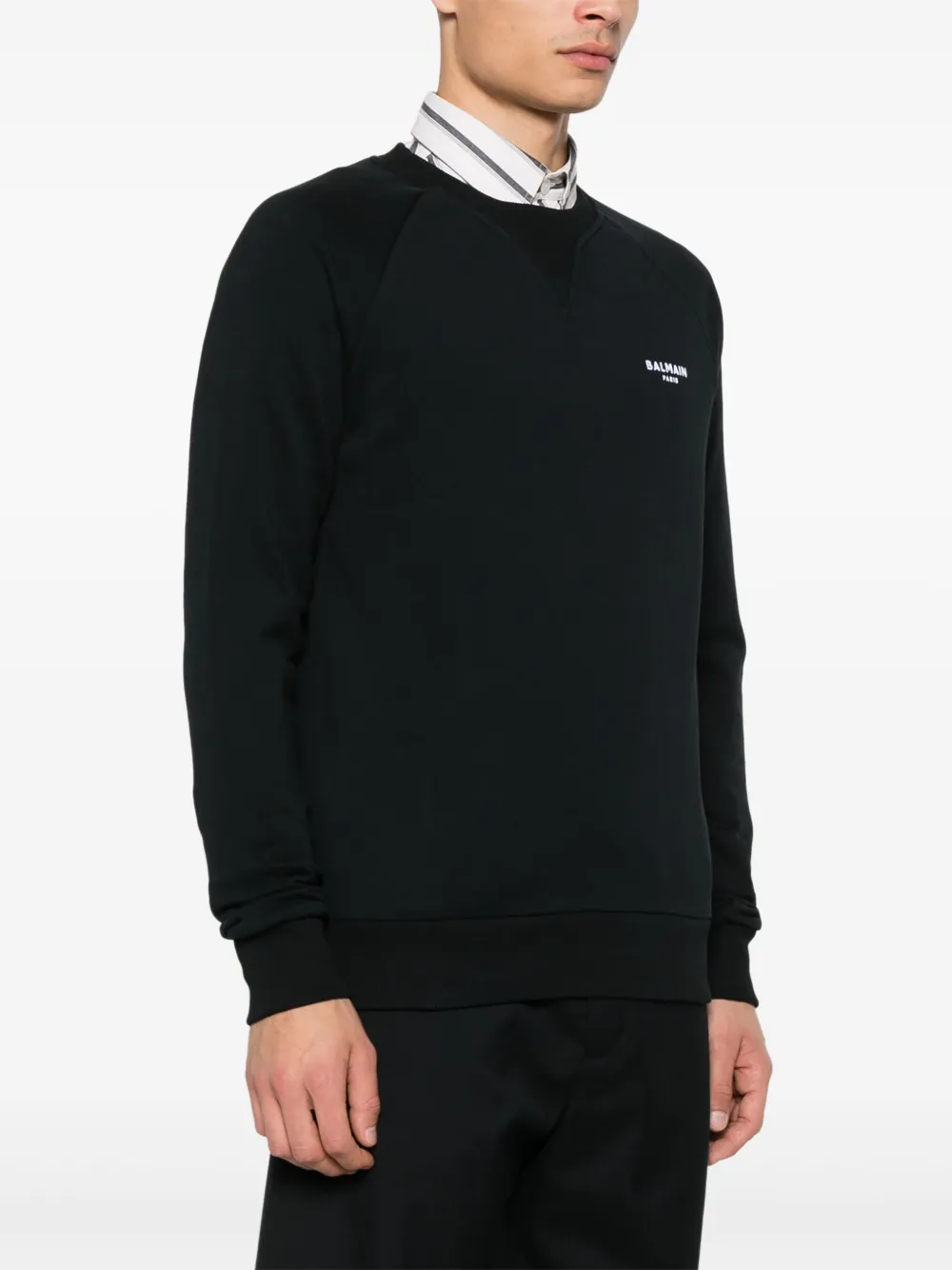 Shop Balmain Flocked-logo Sweatshirt In Black