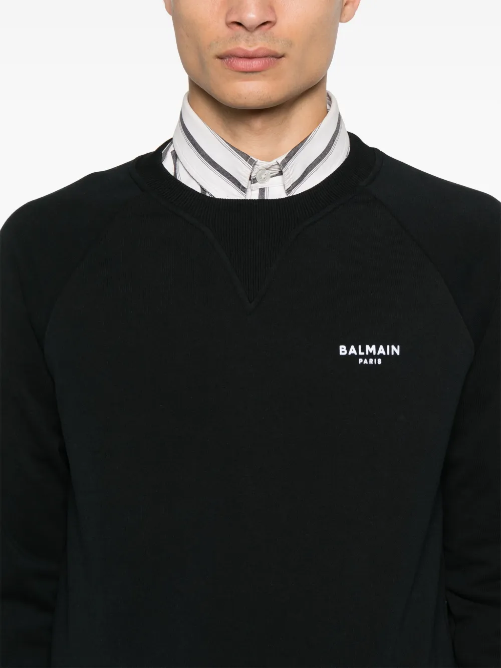 Shop Balmain Flocked-logo Sweatshirt In Black