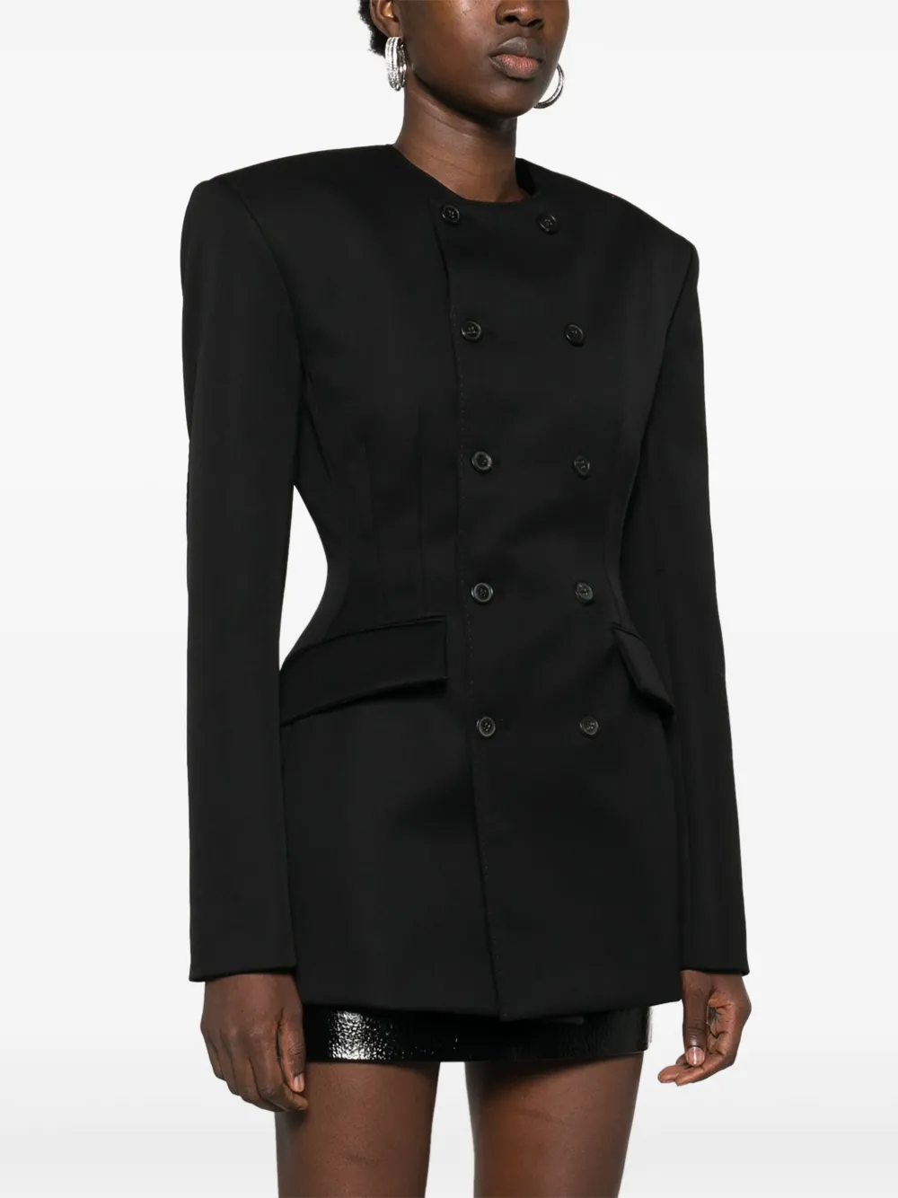 Wardrobe.nyc X Rhw Double-breasted Wool-blend Mini Blazer Dress In Black