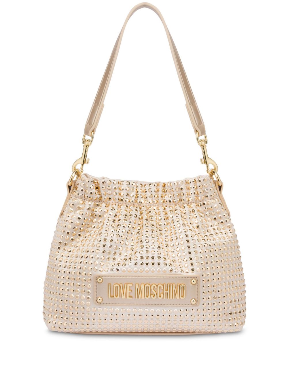 logo-plaque studded cross body bag