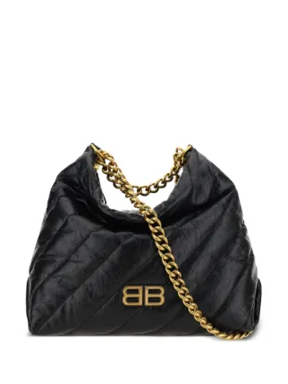 国内配送【BALENCIAGA】Crush ミディアム レザー バッグ Crush Medium leather shoulder bag in black - Balenciaga