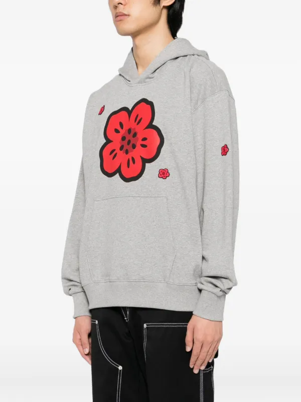 Kenzo Felpa Con Cappuccio e Fiore Boke Grigio FARFETCH IT - Main Image