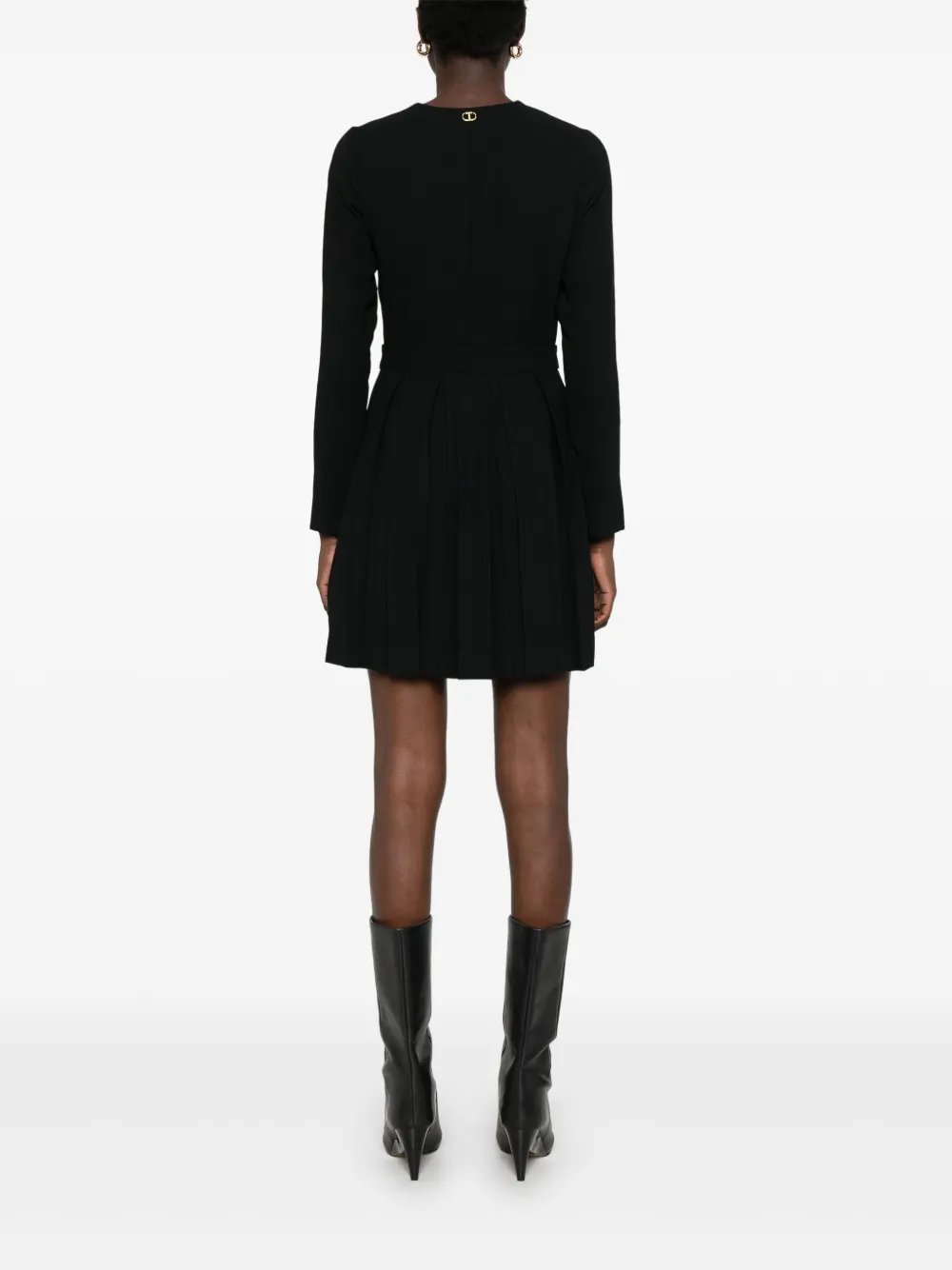 Shop Twinset Pleated Crepe Mini Dress In Black