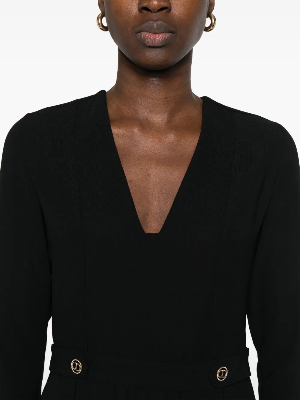 Shop Twinset Pleated Crepe Mini Dress In Black