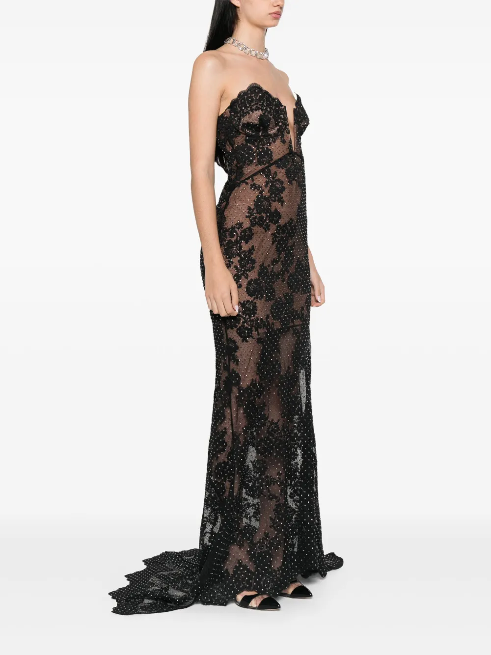 Self-Portrait Maxi-jurk met stras Zwart