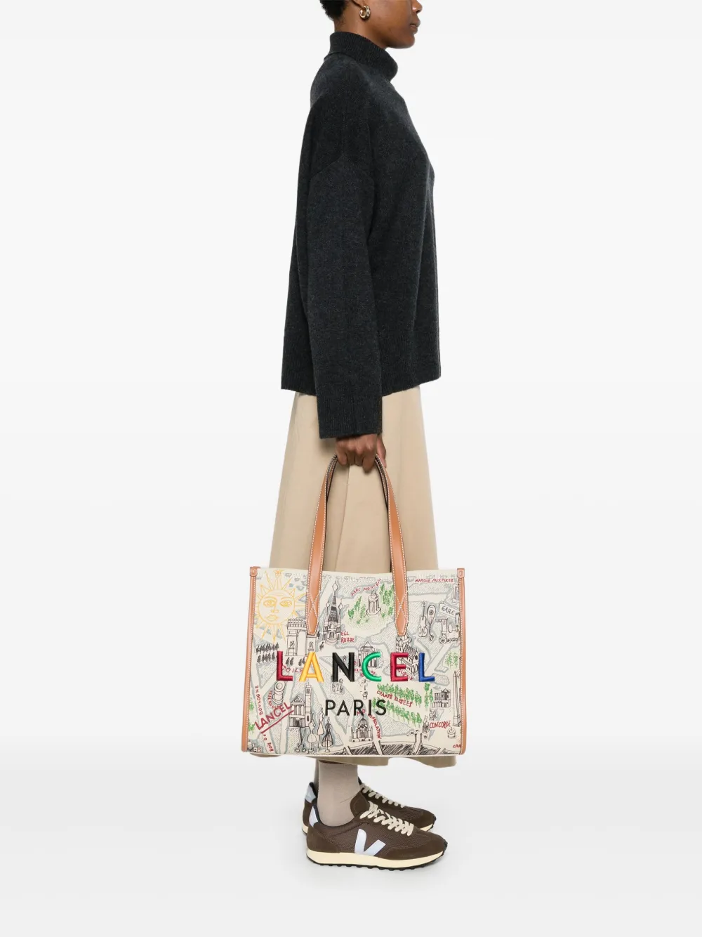 Lancel Shopper met geborduurd logo - Beige