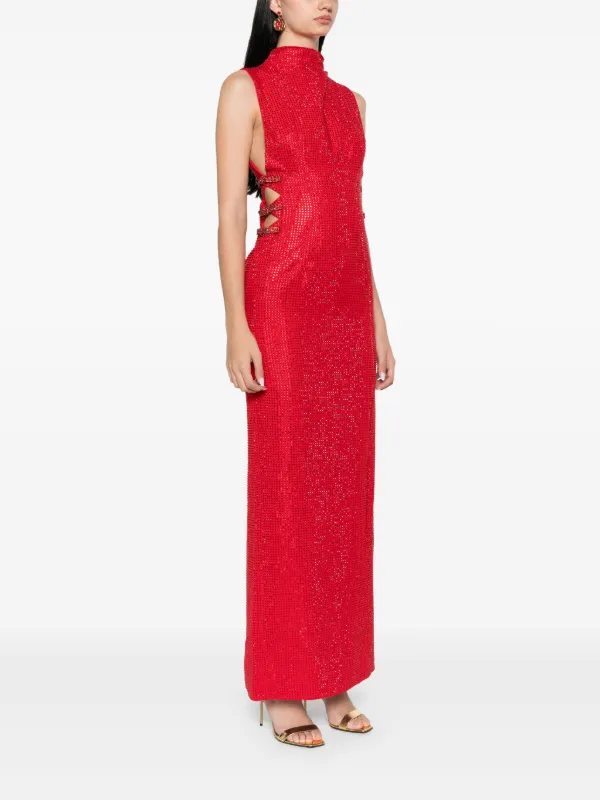 self portrait red maxi dress Red Georgette Flower Maxi Dress