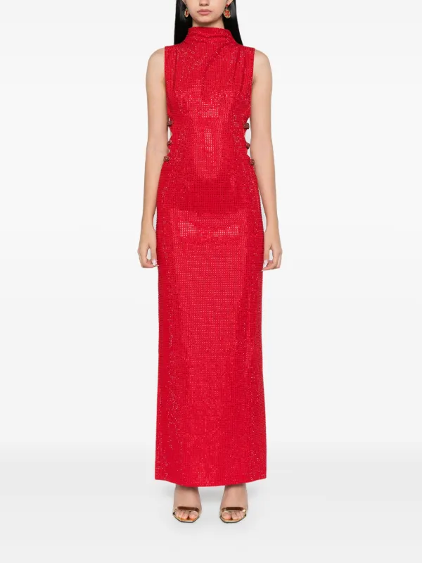 Self-Portrait Rhinestoned Crepe Maxi Dress | Red | FARFETCH
