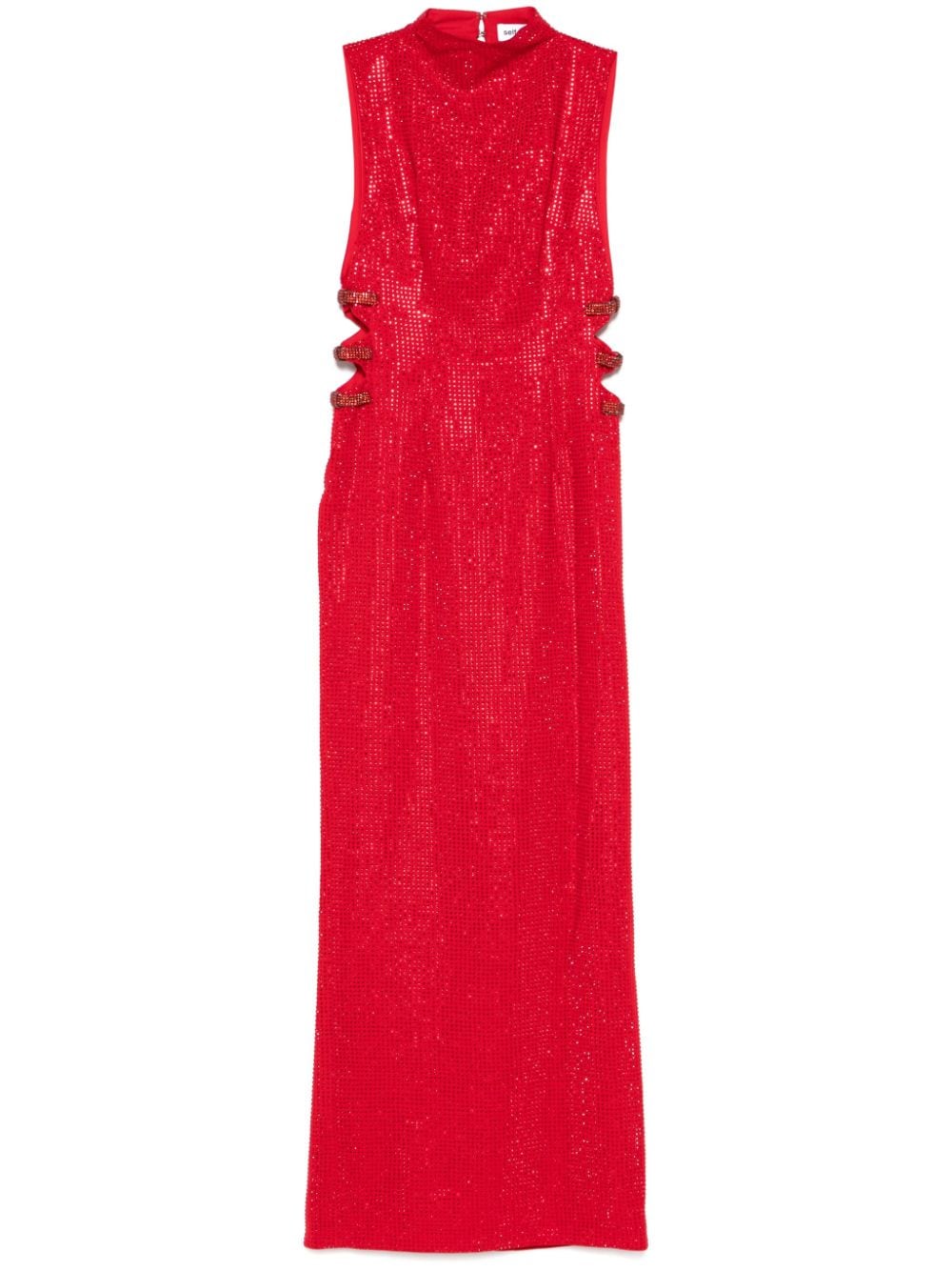 Shop Self-portrait Rhinestoned Crepe Maxi Dress In Red