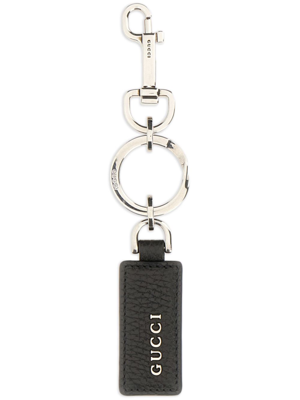 Gucci logo-lettering leather keyring - Black