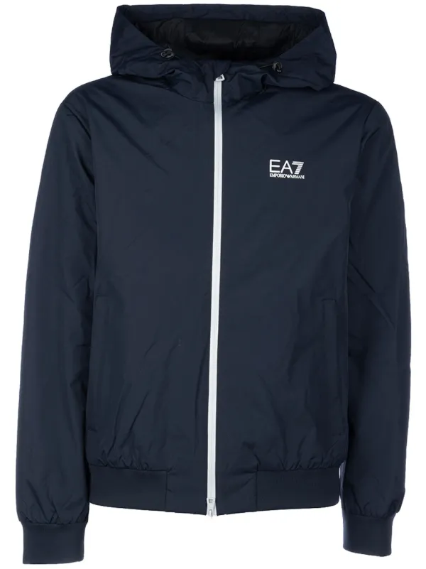 Ea7 Emporio Armani Hoodie Zippe a Logo Imprime Bleu FARFETCH FR
