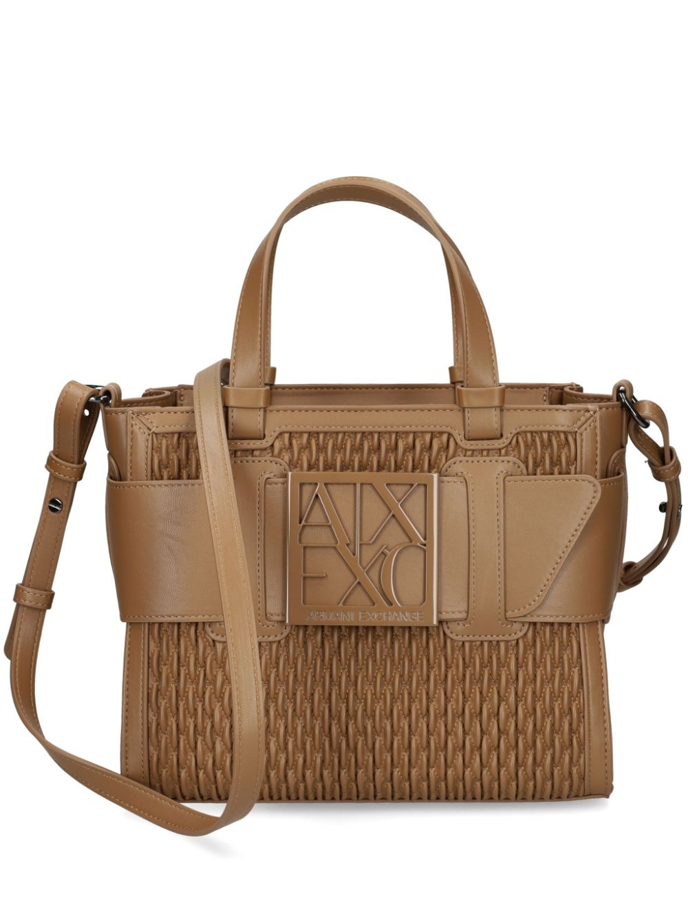 Armani Exchange logo-plaque woven tote bag - Brown