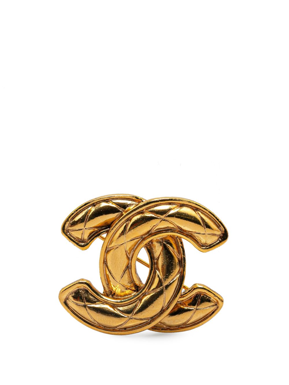 CHANEL Pre-Owned 1970-1980 Gold Plated CC Quilted costume brooch