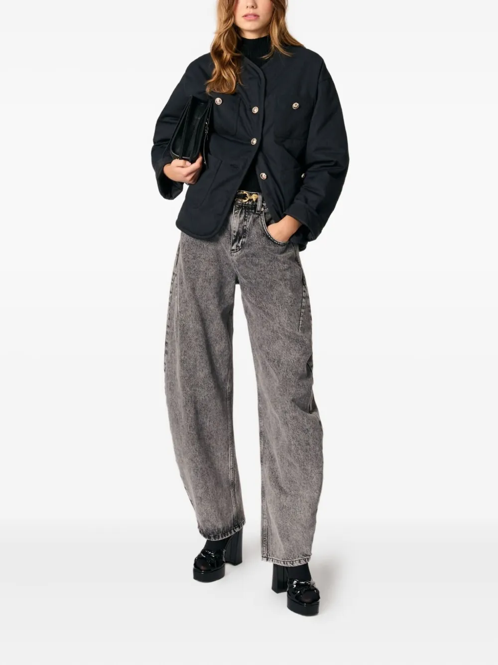 Maje quilted oversized coat - Zwart